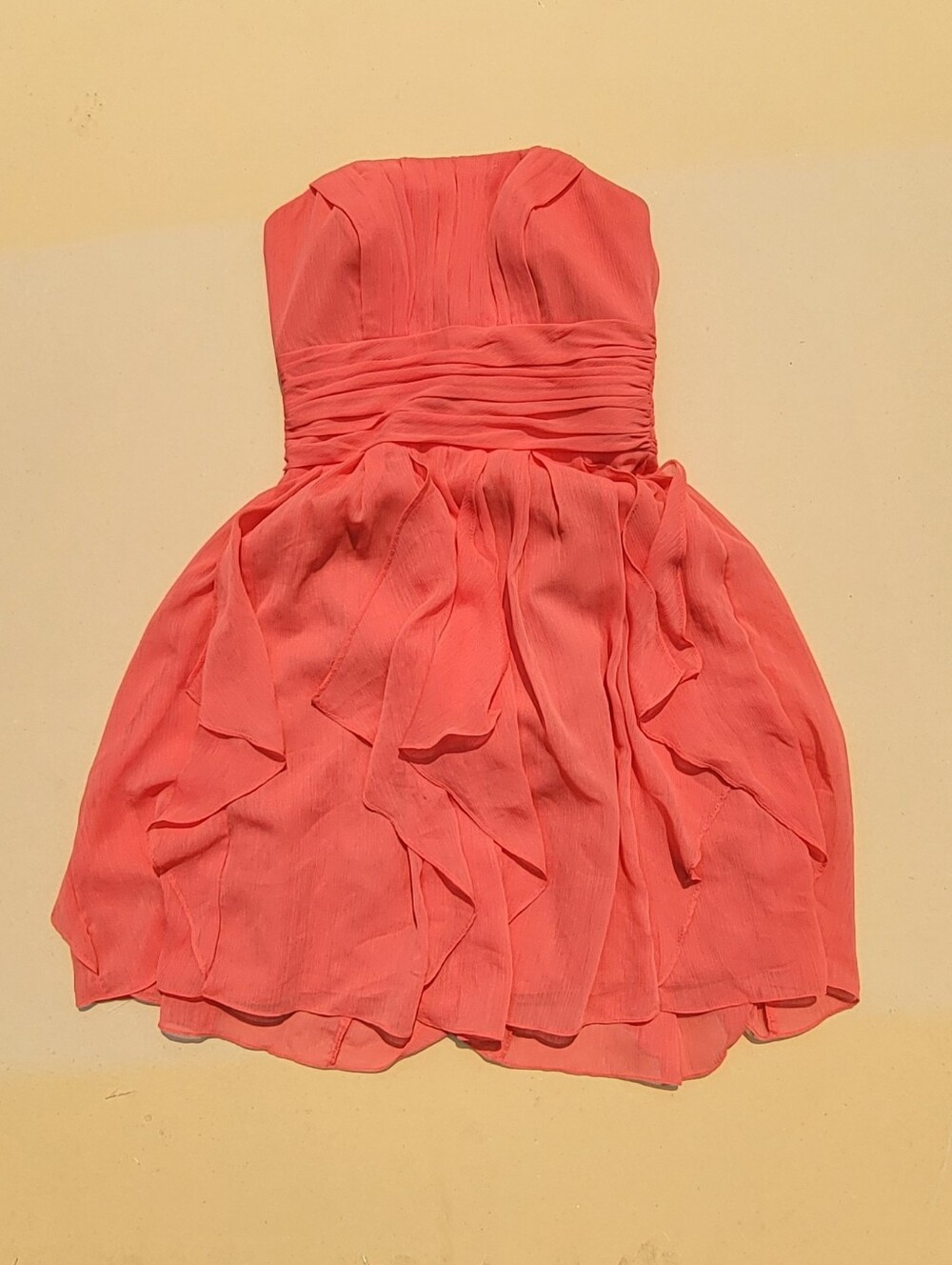 David's Bridal Coral Strapless Ruffled Dress